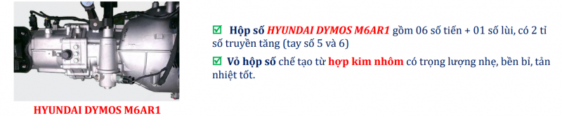 Hộp số HYUNDAI 6 số tiến giúp xe chạy thoát và tiết kiệm dầu