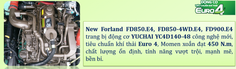 Động cơ YUCHAI 140 mã lực mạnh mẽ, tiết kiệm nhiên liệu